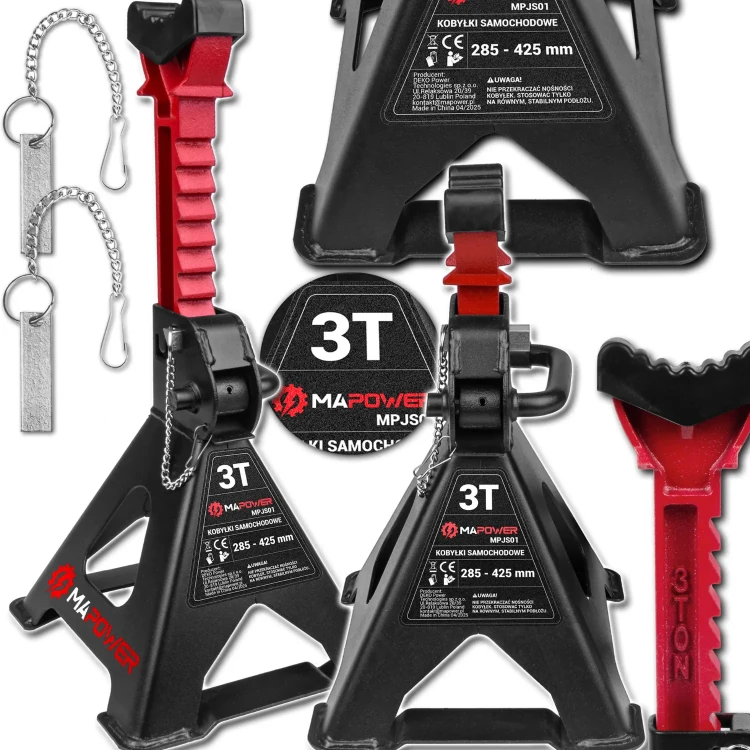 Kobyłki warsztatowe MPJS01 z blokadami, które stanowią dodatkowe zabezpieczenie przeciwko obsunięciu się kolumny podtrzymującej