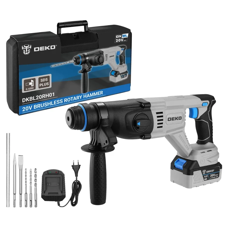 Młotowiertarka akumulatorowa DKBL20RH01-S1 z kompletem akcesoriów gotowymi do działania od razu po otwarciu