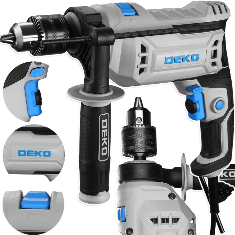 Wiertarka udarowa DKID13XP90 z regulacją obrotów za pomocą włącznika zapewnia kontrolę nad otworem w zależności od materiału