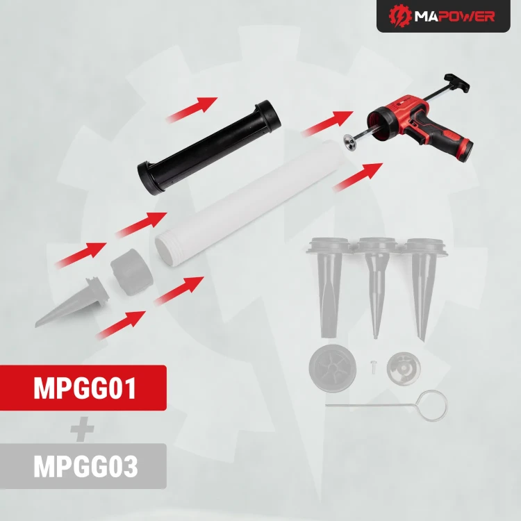 Pistolet do silikonu MPGG01 z możliwością mocowania tuby do wyciskania mas uszczelniających