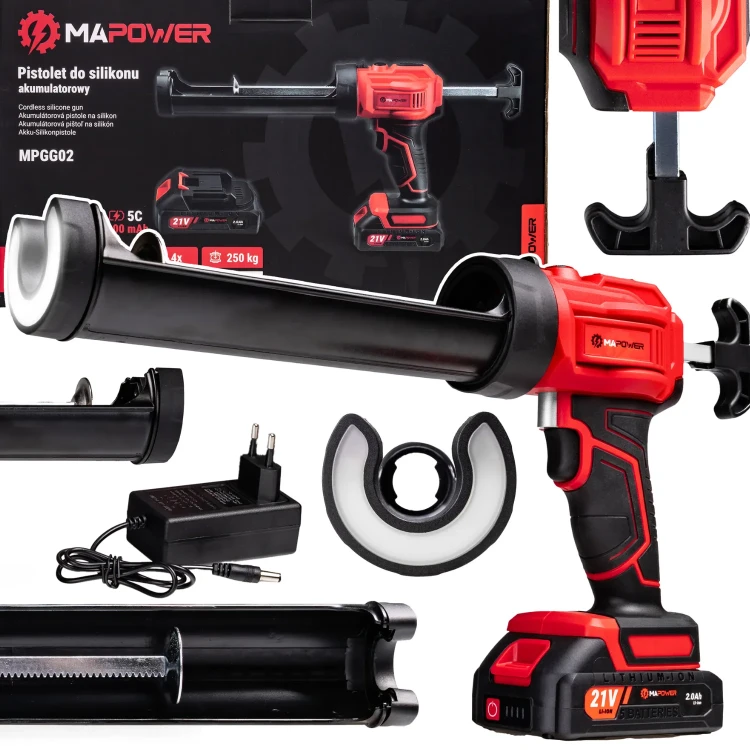 Wyciskarka do silikonu MPGG02 z wydajnym akumulatorem pozwala na precyzyjne, równe i powtarzalne spoinowanie