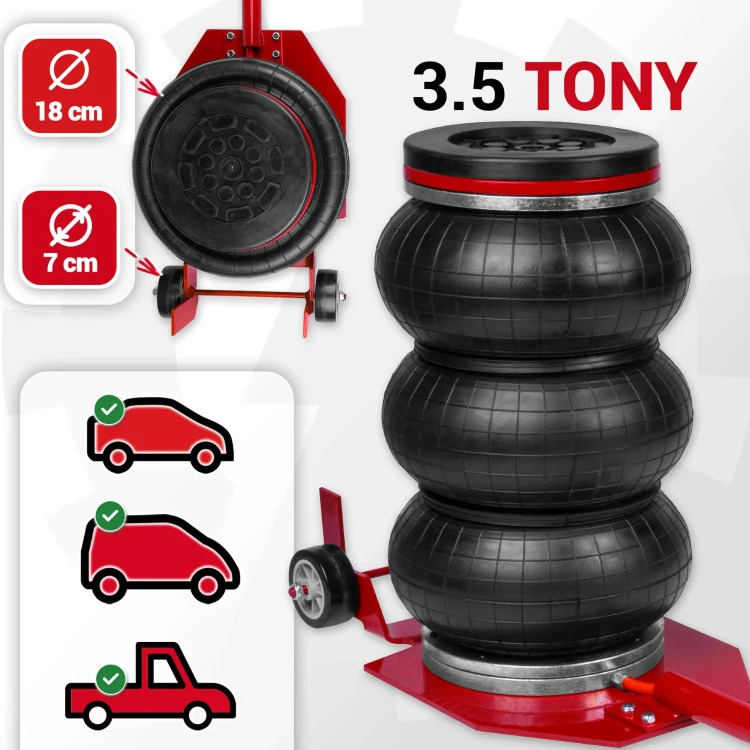 Podnośnik pneumatyczny bałwanek MPBJ01 3,5t sprawdzi się do samochodów osobowych, dostawczych i SUV