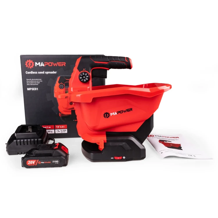 siewnik akumulatorowy, rozsiewacz do nawozu w zestawie z akumulatorem i ładowarką, MPSE01 MAPOWER