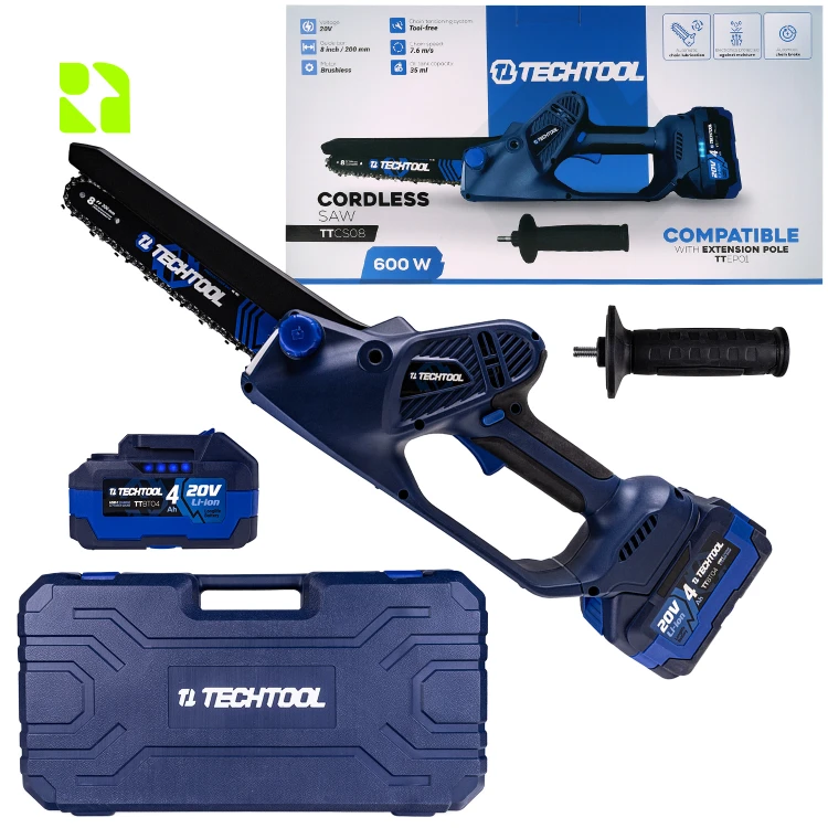 piła akumulatorowa do gałęzi TTCS08 w zestawie z ładowarką i akumulatorem 4Ah gotowy zestaw do pracy w ogrodzie