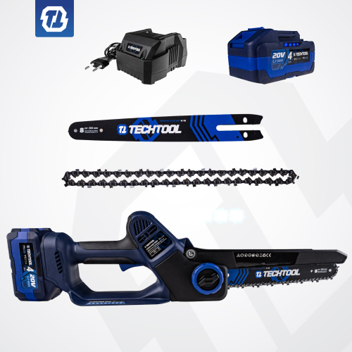 Piła akumulatorowa do gałęzi TECHTOOL TTCS08 8 cali z akumulatorem 4Ah i ładowarką i dodatkowymi akcesoriami łańcuchem i prowadnicą
