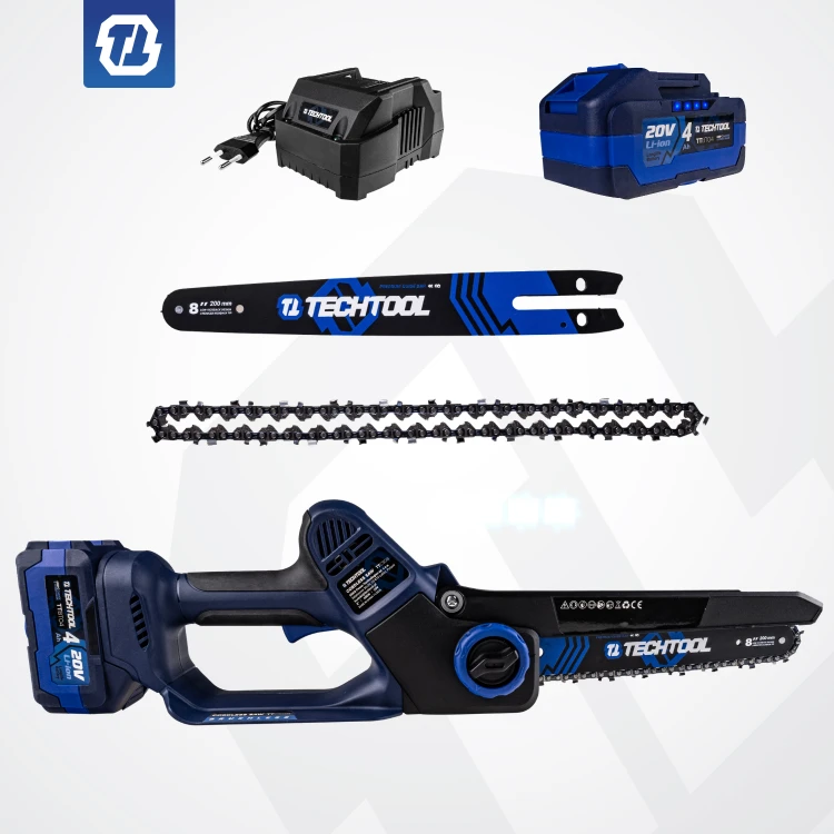 Piła akumulatorowa do gałęzi TECHTOOL TTCS08 8 cali z akumulatorem 4Ah i ładowarką i dodatkowymi akcesoriami łańcuchem i prowadnicą