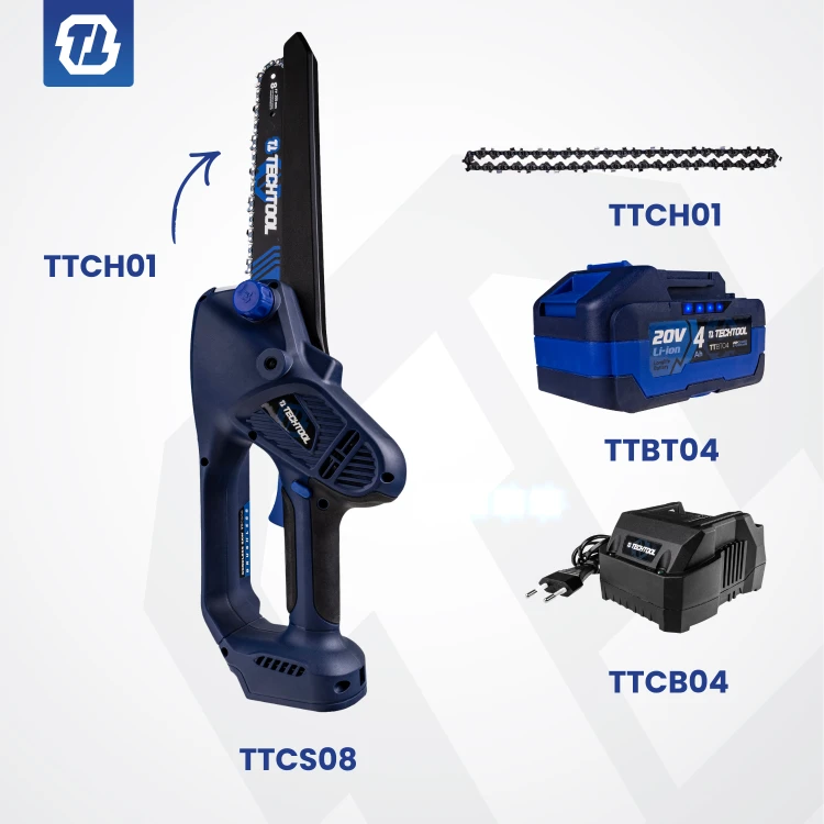 Kompaktowa pilarka akumulatorowa 8 cali TECHTOOL z dodatkowym łańcuchem