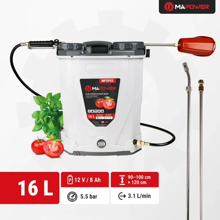 Nowoczesny opryskiwacz ciśnieniowy MPSP03 MAPOWER z dyszą herbicydową do precyzyjnego oprysku przy rabatach i grządkach