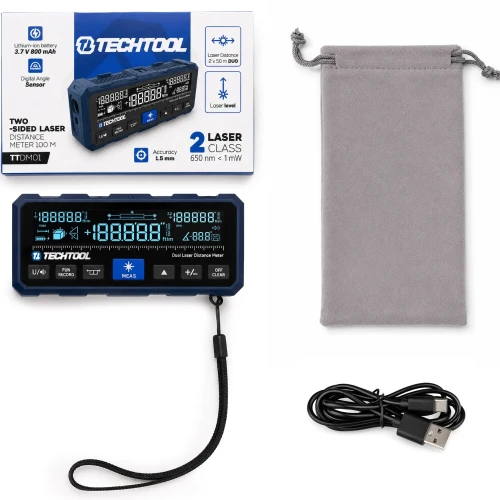 Miernik laserowy TTDM01 TECHTOOL dla majsterkowiczów, budowlańców, instalatorów i wykończeniowców