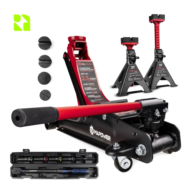 Zestaw do wymiany kół z kluczem dynamometrycznym, podnośnikiem i kobyłkami TECHTOOL + MAPOWER