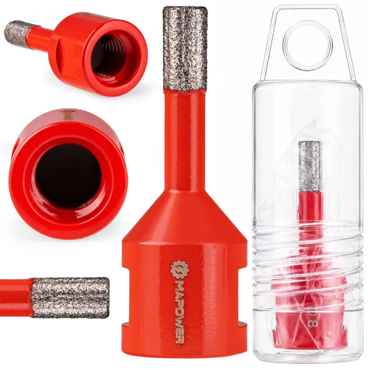 Otwornica diamentowa MAPOWER 8 mm z gwintem M14, nasypem diamentowym i opakowaniem