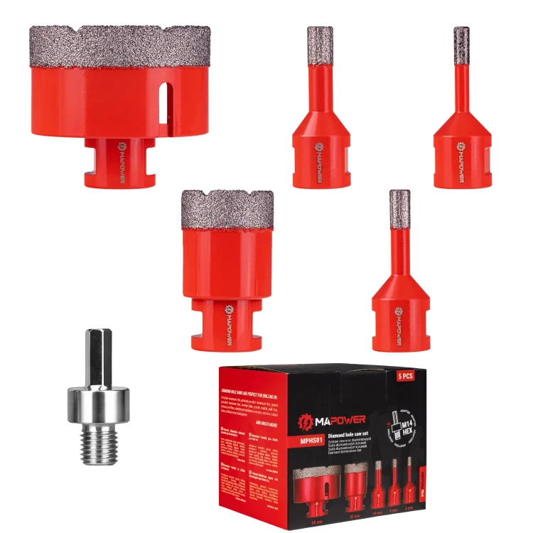 Otwornice diamentowe MAPOWER MPHS01 6, 8, 10, 35 i 68 mm z adapterem HEX