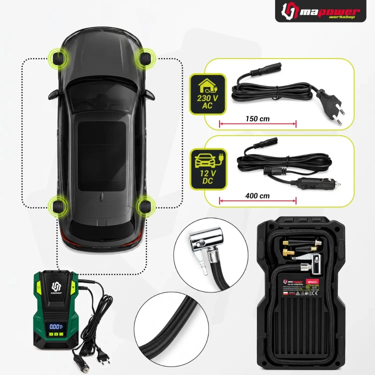 Kompresor MAPOWER MPAC01 z przewodami 1,5 m oraz 4 m