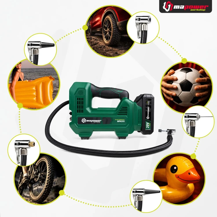 Kompresor MAPOWER MPAC03 do pompowania opon samochodowych, motocyklowych, rowerowych i piłek