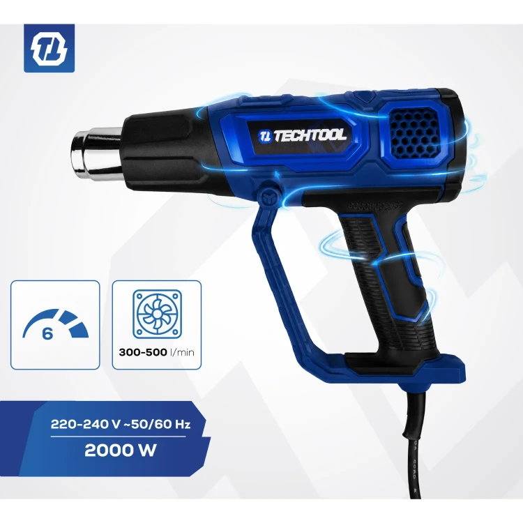 Opalarka TECHTOOL TTHG01 2000 W z 6-stopniową regulacją nawiewu do delikatnego i intensywnego podgrzewania