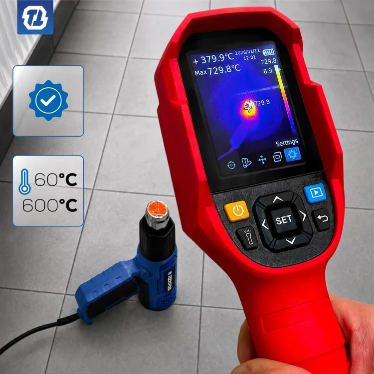 Test temperatury opalarki TECHTOOL TTHG01 kamerą termowizyjną potwierdzający skuteczne nagrzewanie