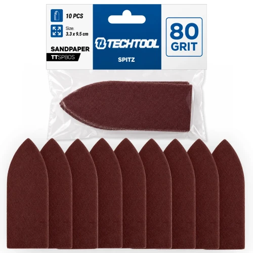 Papier ścierny szpic trójkąt P80 95 x 33 mm, 10 szt. TECHTOOL