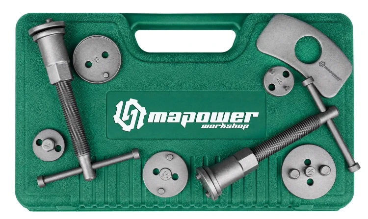 Prasy i adaptery MAPOWER MPCS01 w walizce do obsługi tłoczków w zaciskach hamulcowych