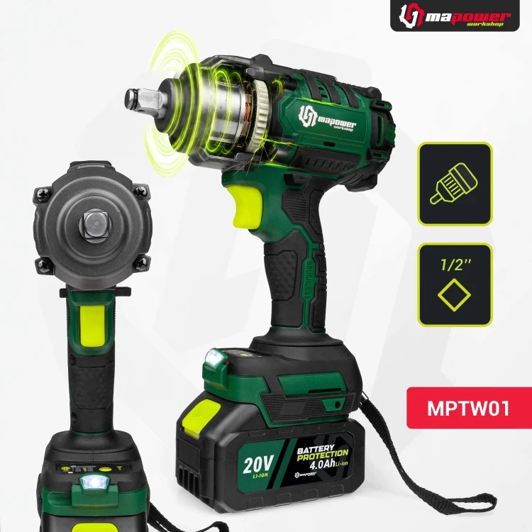 Bezszczotkowy silnik klucza udarowego MAPOWER MPIW01 i trzpień 1/2 cala