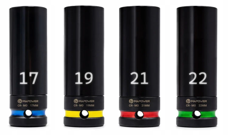 Cztery nasadki udarowe 17, 19, 21 i 22 mm do klucza MAPOWER MPIW01