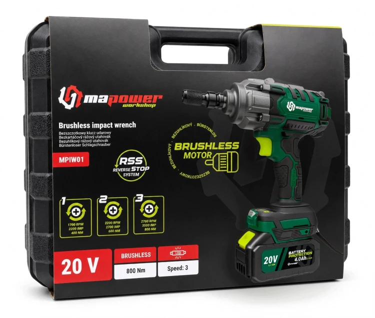 Walizka transportowa klucza udarowego MAPOWER MPIW01 20 V 800 Nm