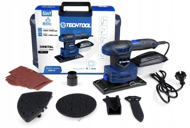 Zestaw szlifierki oscylacyjnej TTOS02 Techtool w walizce z wyposażeniem
