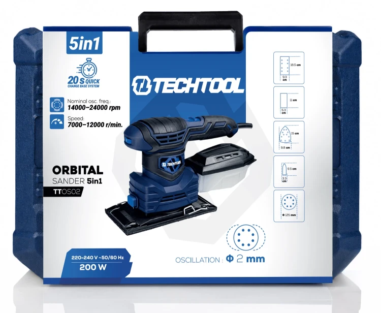 Opakowanie szlifierki mimośrodowej oscylacyjnej 5w1 TTOS02 Techtool