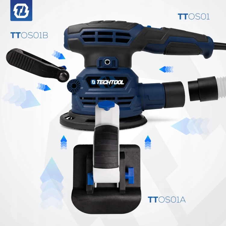 Szlifierka mimośrodowa TTOS01 Techtool z przystawką kątową TTOS01A i rękojeścią dodatkową TTOS01B