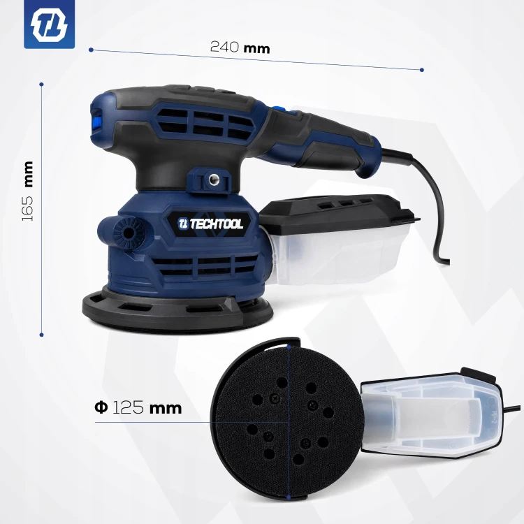 Szlifierka mimośrodowa TTOS01 Techtool z wymiarami 240 mm i talerzem 125 mm