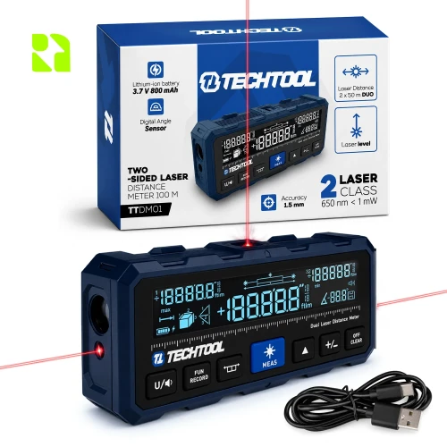 Dalmierz laserowy dwukierunkowy 100 m TECHTOOL TTDM01 do profesjonalnych pomiarów