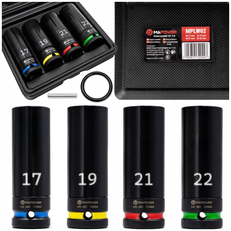 Zestaw nasadek udarowych MPLW02 MAPOWER 17, 19, 21, 22 mm w walizce