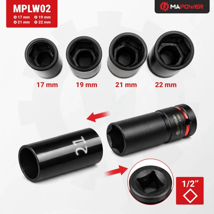 Nasadki udarowe MPLW02 z plastikowymi osłonami chroniącymi felgi