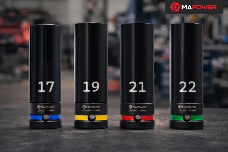 Nasadki udarowe długie 1/2" MAPOWER w rozmiarach 17, 19, 21 i 22 mm