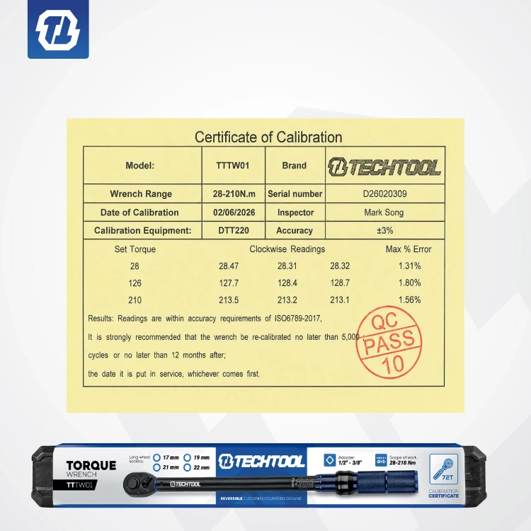 Klucz dynamometryczny do kół TECHTOOL TTTW01 1/2 cala 28-210 Nm z certyfikatem kalibracji
