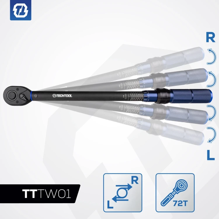 Dwukierunkowy klucz dynamometryczny TECHTOOL do pracy w prawo i w lewo