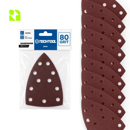 Papier ścierny typu żelazko P80 150 x 98 mm, 10 szt. TECHTOOL TTSP80I – opakowanie i arkusze