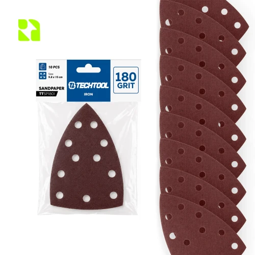 Papier ścierny typu żelazko P180 150 x 98 mm, 10 szt. TECHTOOL TTSP180I – opakowanie i arkusze