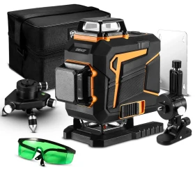 Laser krzyżowy DEKO DKLL16PS1 z widocznymi zielonymi liniami 360 stopni