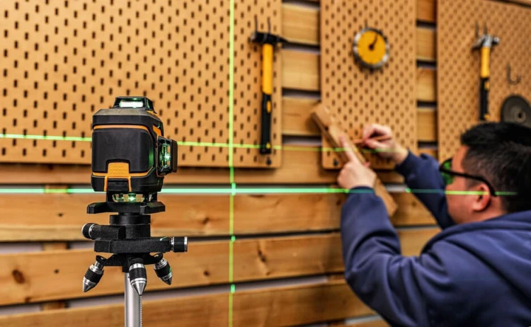 mini tripod MINITRI01 z laserem podczas wyznaczania linii na ścianie