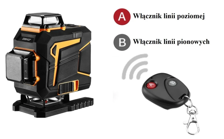 funkcje pilota DKRC01 DEKO – włączanie linii poziomej i pionowej lasera