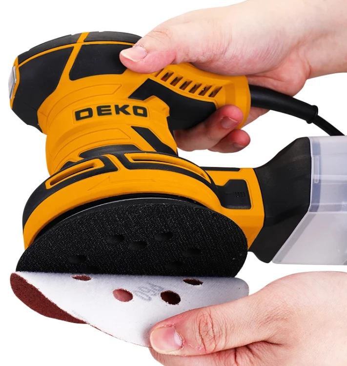 wymiana papieru ściernego na talerzu szlifierki DEKO DKOS32XL125