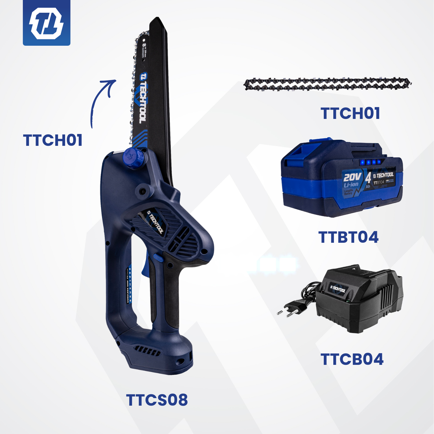 zestaw pilarka akumualtorowa 8 cali TTCS08+akumulator 4Ah+ ładowarka+ zapasowy łańcuch do piły TTCH08