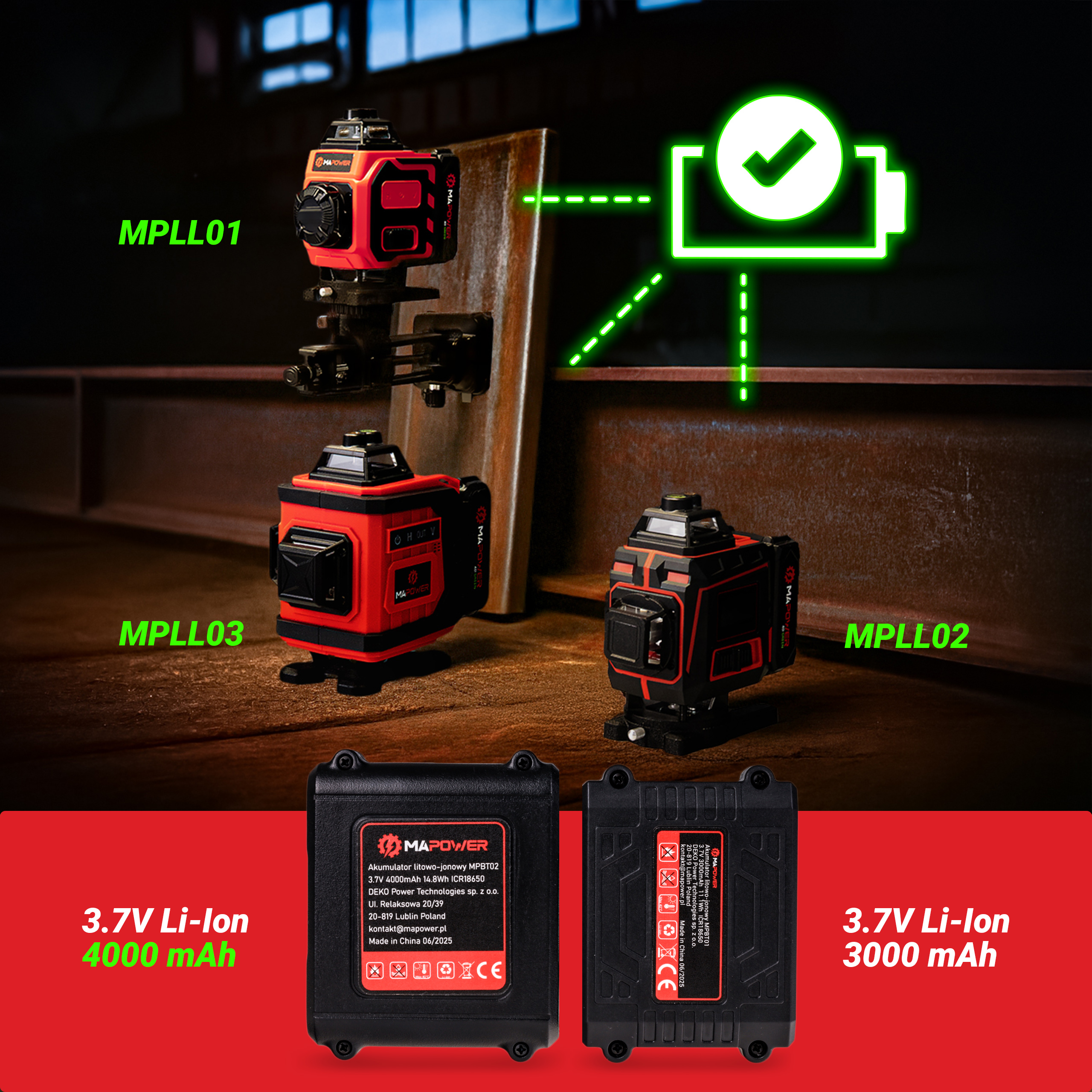 lasery krzyżowe 4d MAPOWER do zabudowy GK