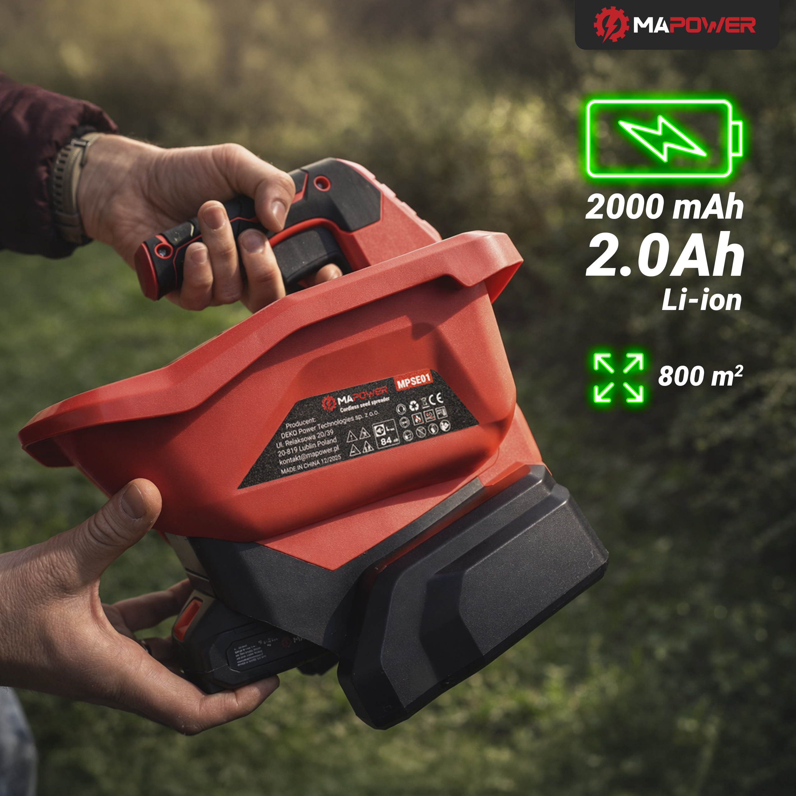 siewnik akumulatorowy MPSE01 20V rozsiewacz nawozu 5m