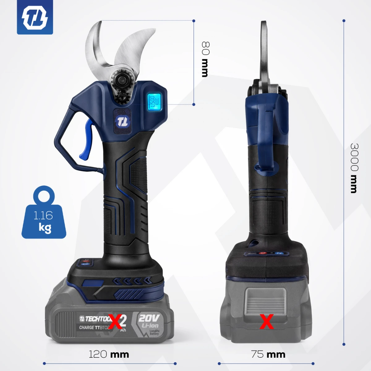 ergonomiczna praca sekatorem akumulatorowym TTPS01 w ogrodzie, lekki, z wygodną rączką