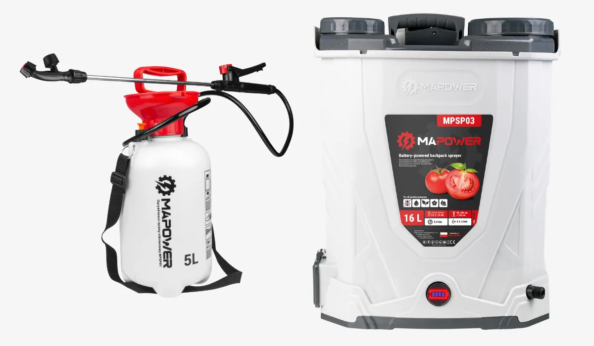 Porównanie opryskiwacza plecakowego 5 l i akumulatorowego 16 l MAPOWER