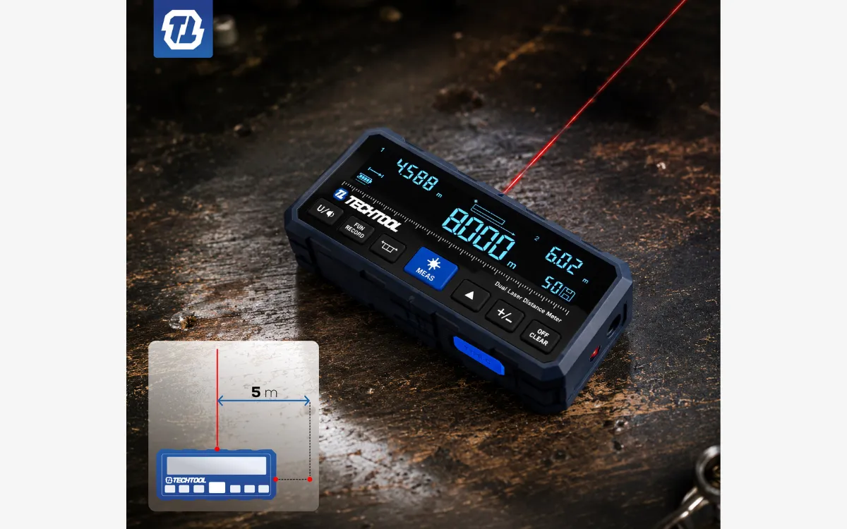 Dwukierunkowy dalmierz laserowy TECHTOOL TTDM01 do precyzyjnych pomiarów wnętrz