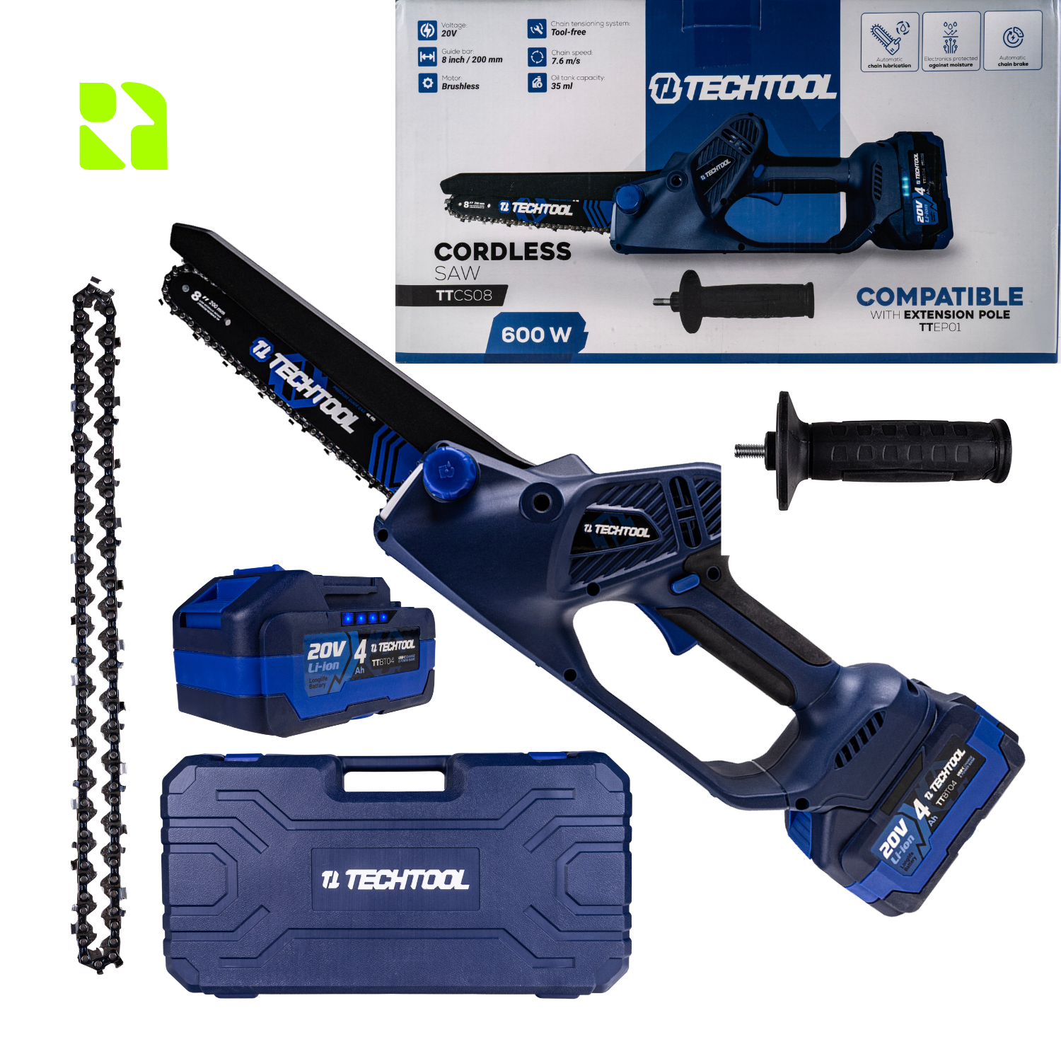 Pilarka akumulatorowa 8 cali TECHTOOL TTCS08 z akumulatorem 4Ah i łańcuchem TTCH08